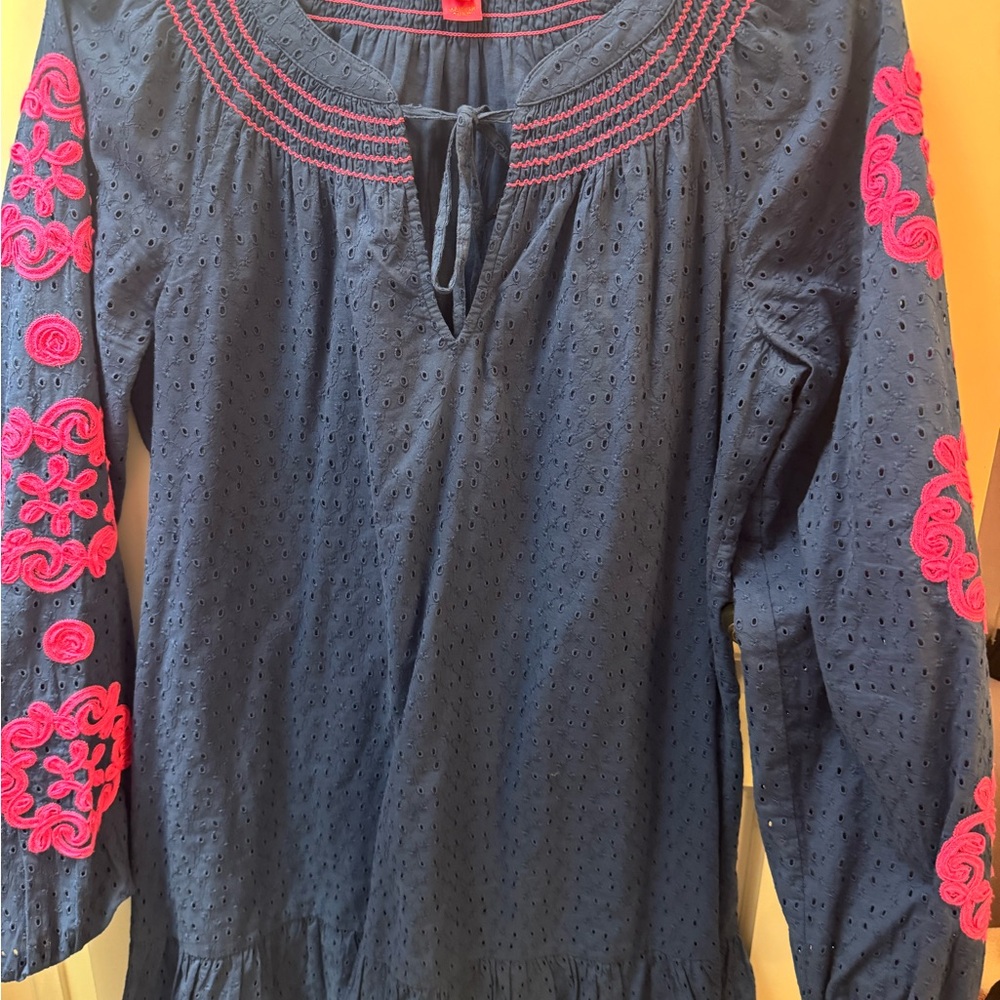 Navy Blue Embroidered Women's Dress